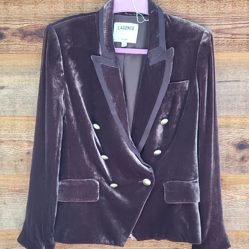 L'AGENCE Brown Velvet Tailored Blazer 4 NWOT